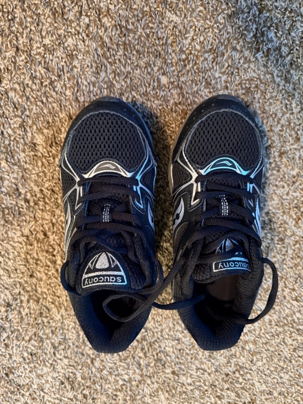 Saucony Kids Black Sneakers with Light Blue Accents